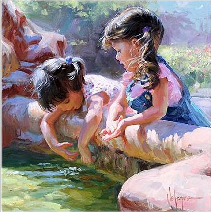 bambine sul fiume dipinto